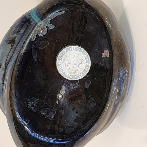 BMP Blue Mountain Pottery Swan Planter Bowl Canada Vintage 5"x7" Metallic Glazed - Picture 10 of 13